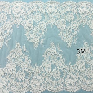 3 yards Exquisite French Alencon Lace Fabric Trim ,beautiful Bridal Veil Wedding Lace Scallop Embroidered Eyelash Floral Trim Lace