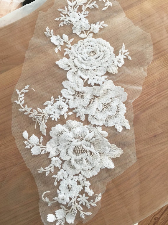 10 pcs Ivory Lace Applique Bridal Headpiece Wedding Dress Appliques Rose  Style Cotton Lace Appliques