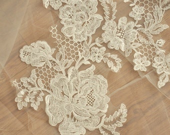 Exquisite Lace Applique, Ivory Alecon Applique Lace ,Large Bridal Veil Applique