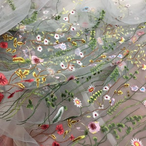 VENTE belle broderie feuille Floral tissu doux Tulle dentelle tissu pour robe de demoiselle d’honneur robe de demoiselle d’honneur en ivoire gris noir maille