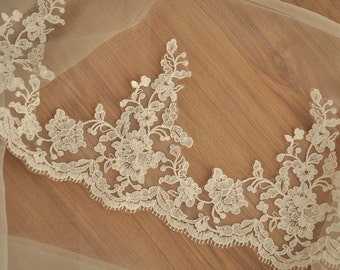 Ivory Alencon Lace Trim for Bridal Veils, Wedding Gowns
