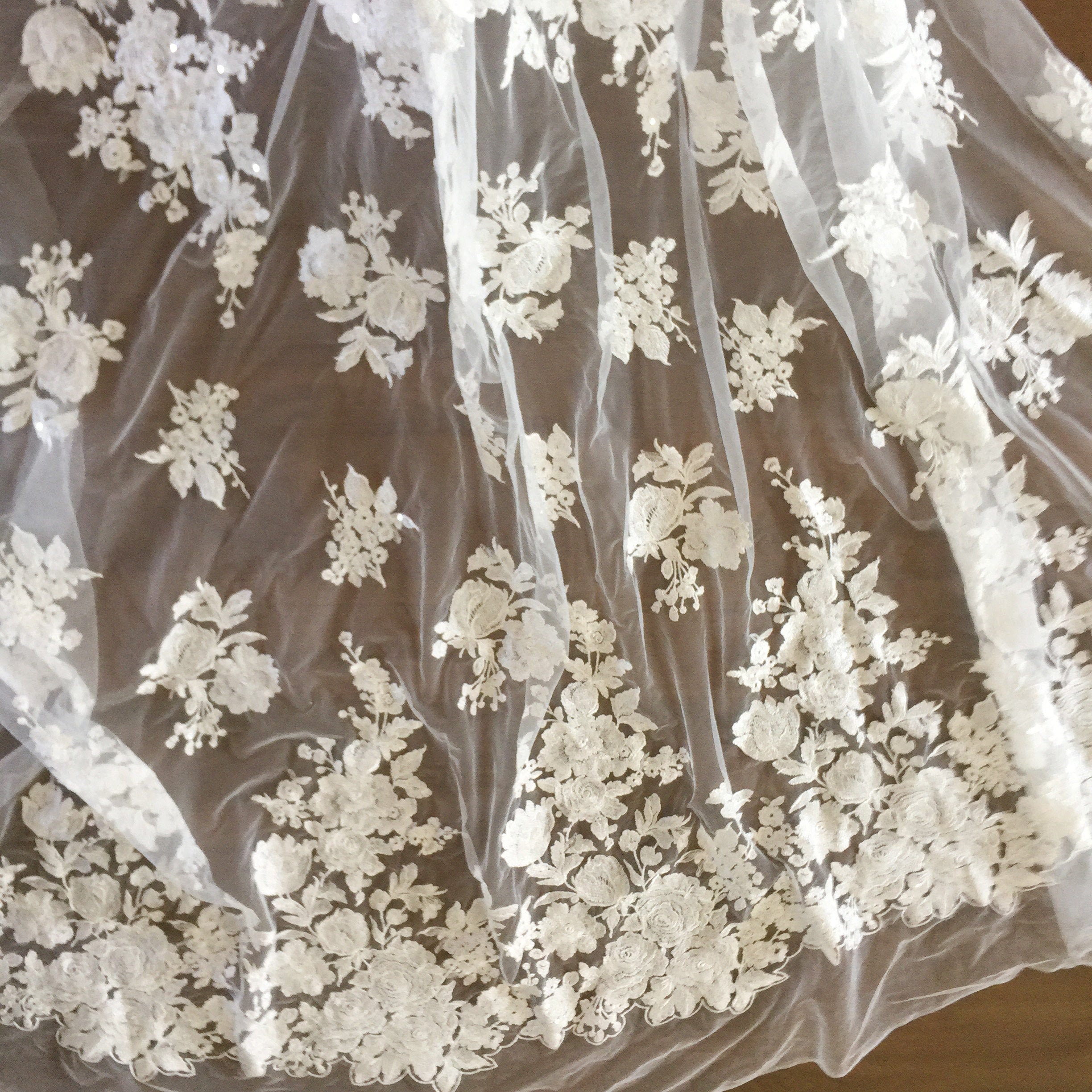 Exquisite Large Flower Rose Clear Sequin Fabric by Yard Etsy