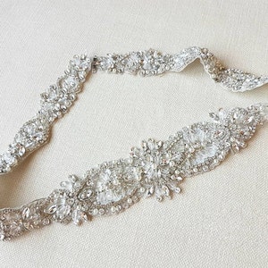 SALE Rhinestone Applique Crystal Beaded Bridal Applique for Bridal Sash Wedding Belt