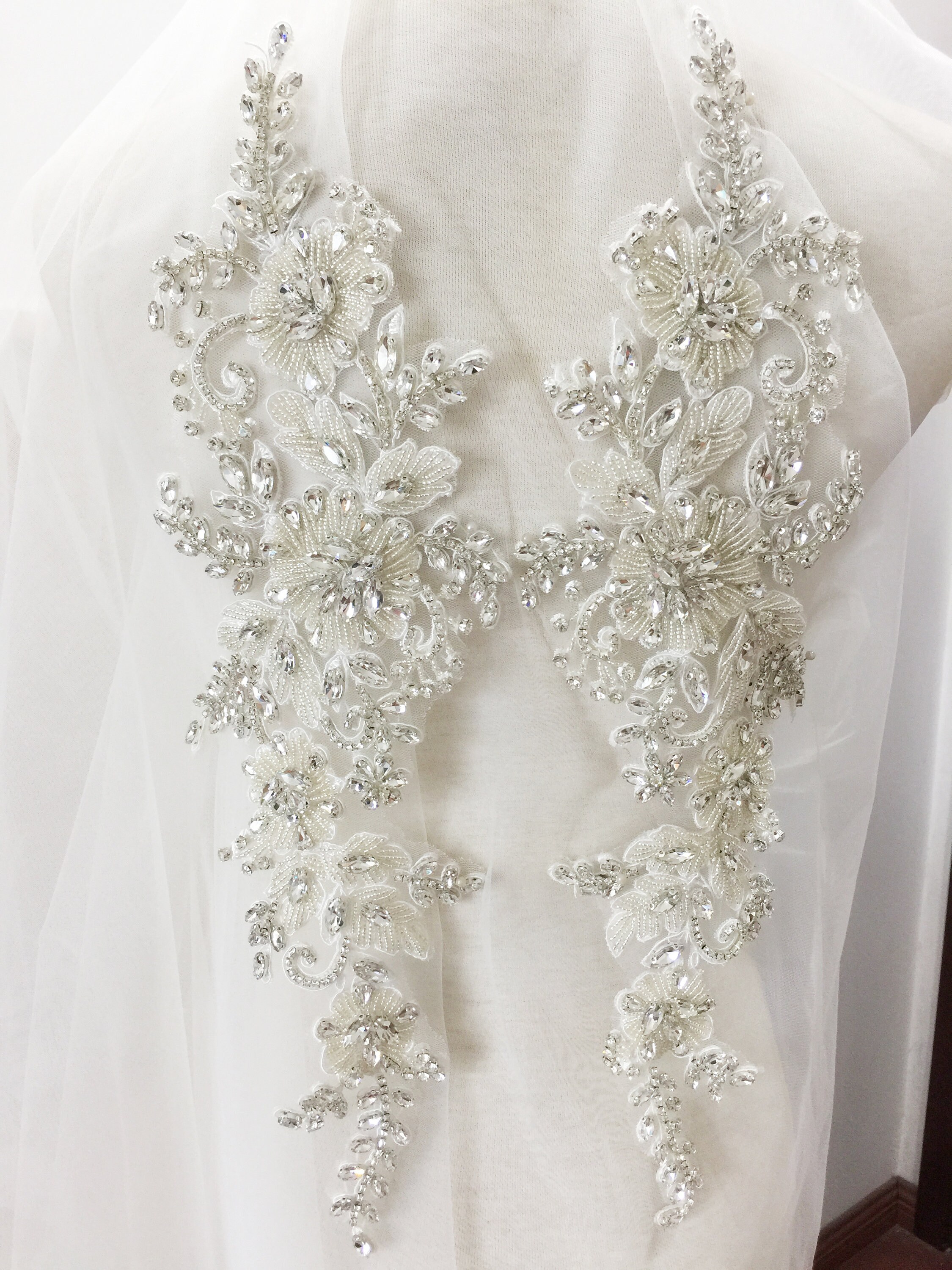 Couture Rhinestone Beaded Applique Bridal Gown Bodice Etsy