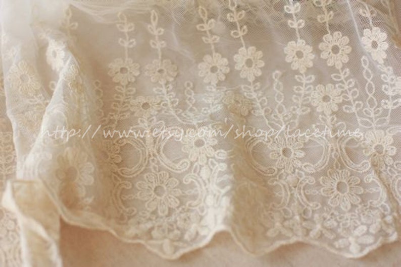 Lace Fabric Trim Vintage Style White Embroidered Floral Lace for Wedding Dress Veil Bridal Wedding Lace image 4