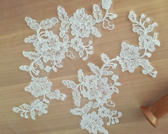 Bridal Alencon Lace Applique: Ivory Wedding Embroidery (2 Pieces)