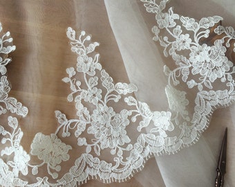Ivory French Cotton Alencon Lace Trim: Bridal Wedding Gown Veil
