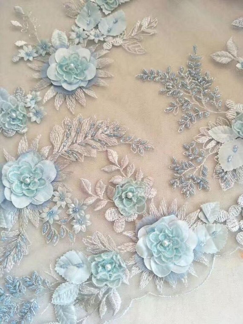 Peach Pink 3D Hand Beaded Applique Blossom Flower Lace Fabric Etsy