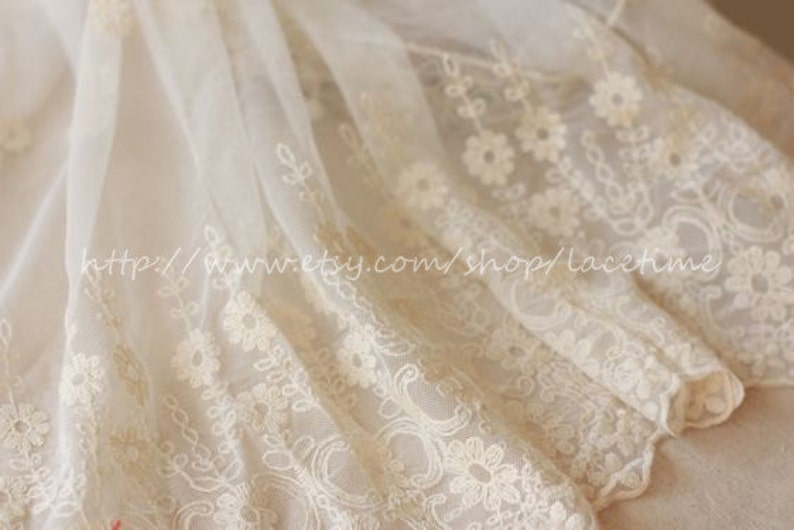 Lace Fabric Trim Vintage Style White Embroidered Floral Lace for Wedding Dress Veil Bridal Wedding Lace image 1