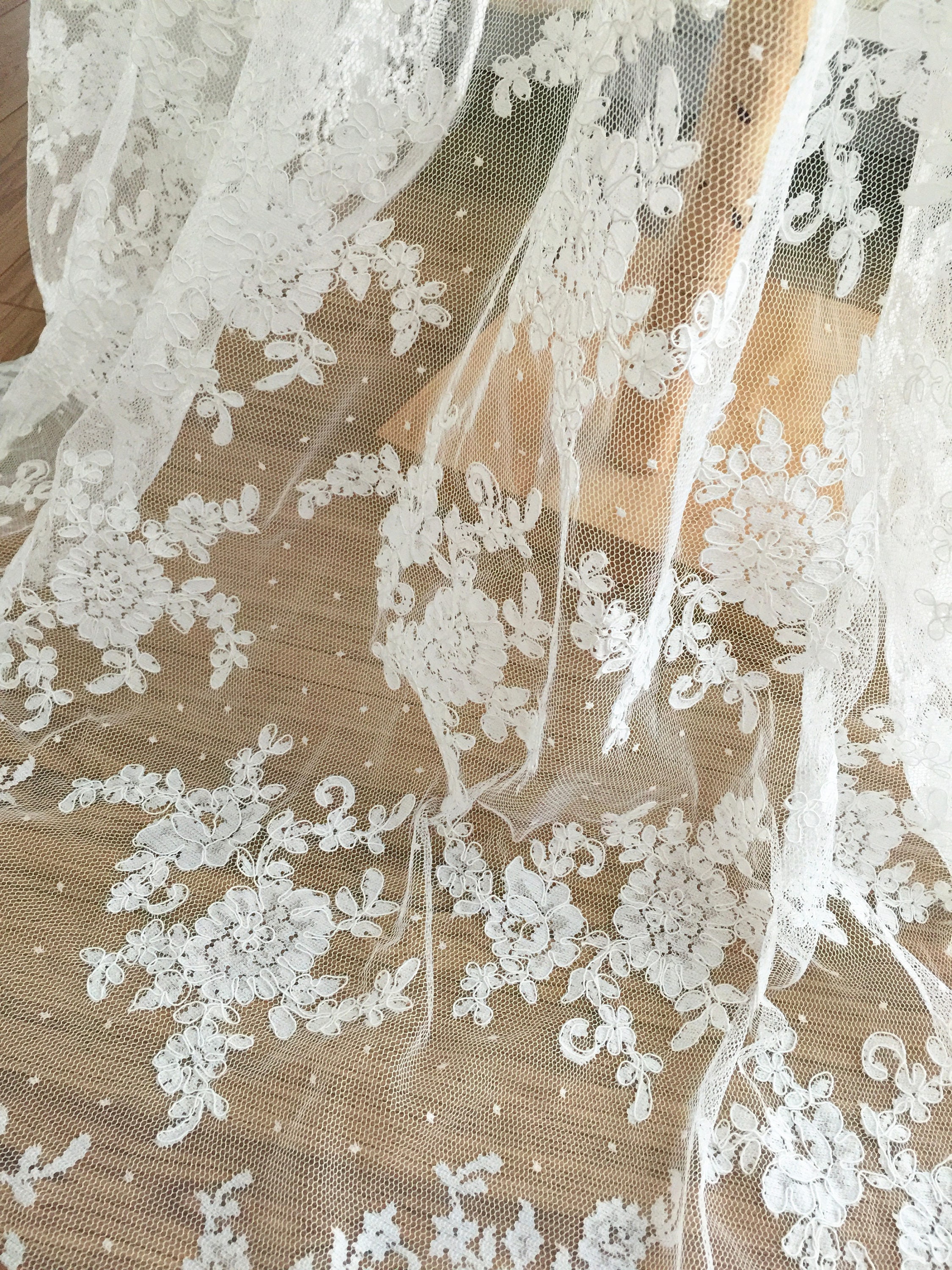 Dotted Bridal Alencon Lace Fabric by Yard in Ivory for Wedding - Etsy