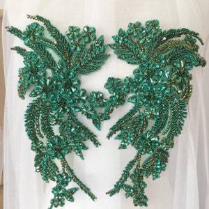 Emerald Grün Rhinestone-Perlen-Spitze-Applikation-Paar, Hochzeits-Kleid-Brautkleid Emeblishment Zubehör, Kristall-Perlen Birdal Applikation