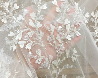 Tela de encaje con bordado de flores y cuentas 3D: vestido de novia de alta costura