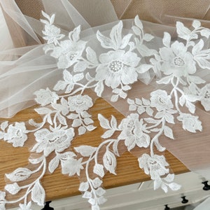 1 paire de paires d'appliques de dentelle à broder en fil de coton, robe de mariée en voile de mariée avec bretelles pour casquettes, motif en dentelle