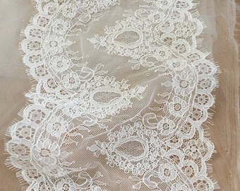 3 Yards Alencon Eyelash Lace Fabric Trim in Off White,Chantilly Lace Fabric for Birdal Veil , Wedding Gown, Bridal Dress