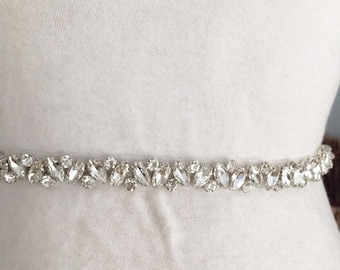 Thin rhinestone and crystal beaded lace trim for wedding belt, bridal sash, wedding gown straps ,bridesmaids belt,rhinestone hairband