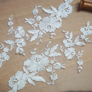 5 Pairs Ivory Bridal Lace Applique, Cotton Tulle Embroidery Applique Pair for Wedding, Bridal Hair Flowers, Bridal Sash