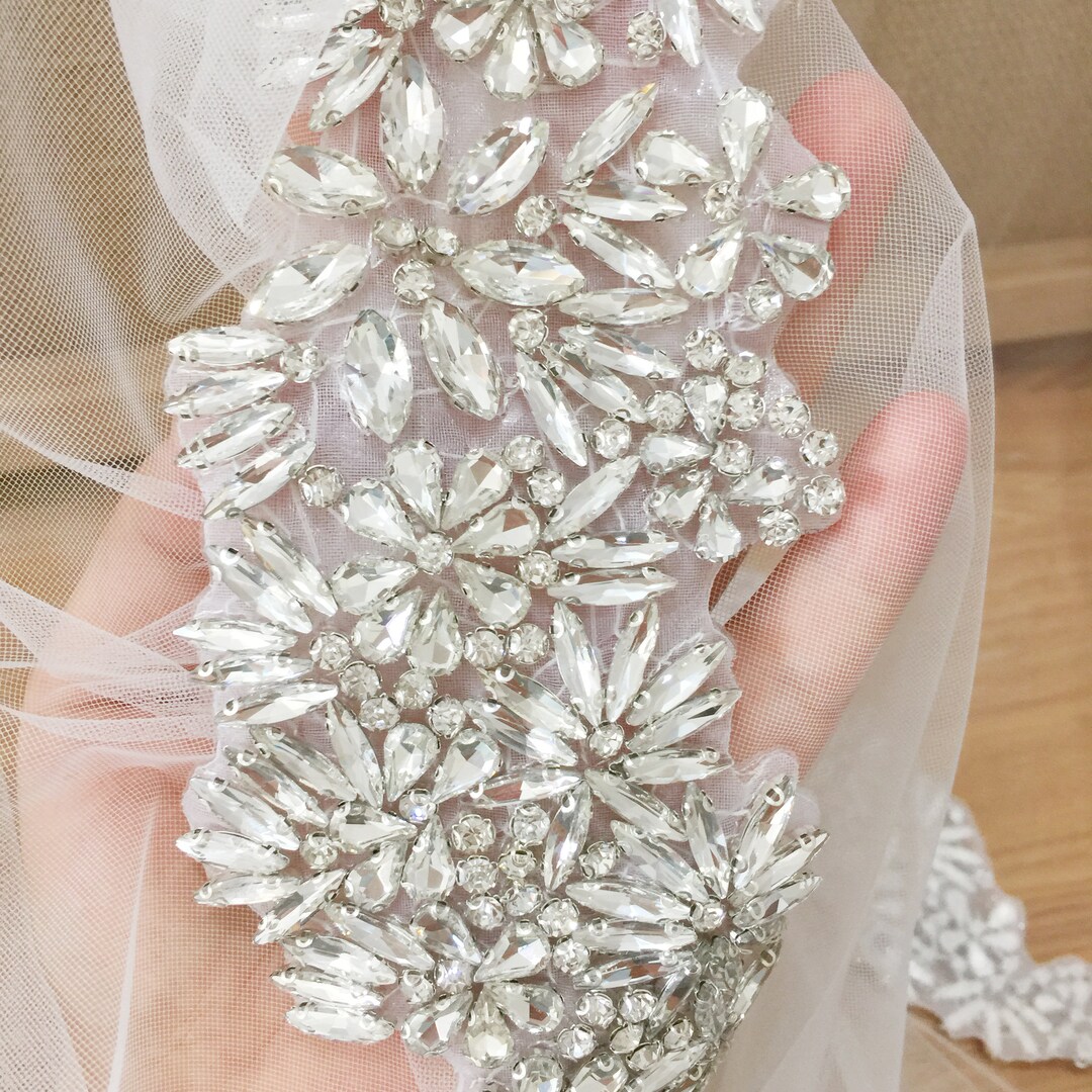 Watters Crystal Floral Bridal Belt/Appliqué Bling Rhinestone Applique Sash Belt Motif Wedding Belt  main image 4