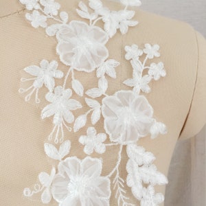 3D Ivory Organza Tulle Bridal Lace Applique, Venice Applique Pair for Wedding, Bridal Hair Flowers, Bridal Sash