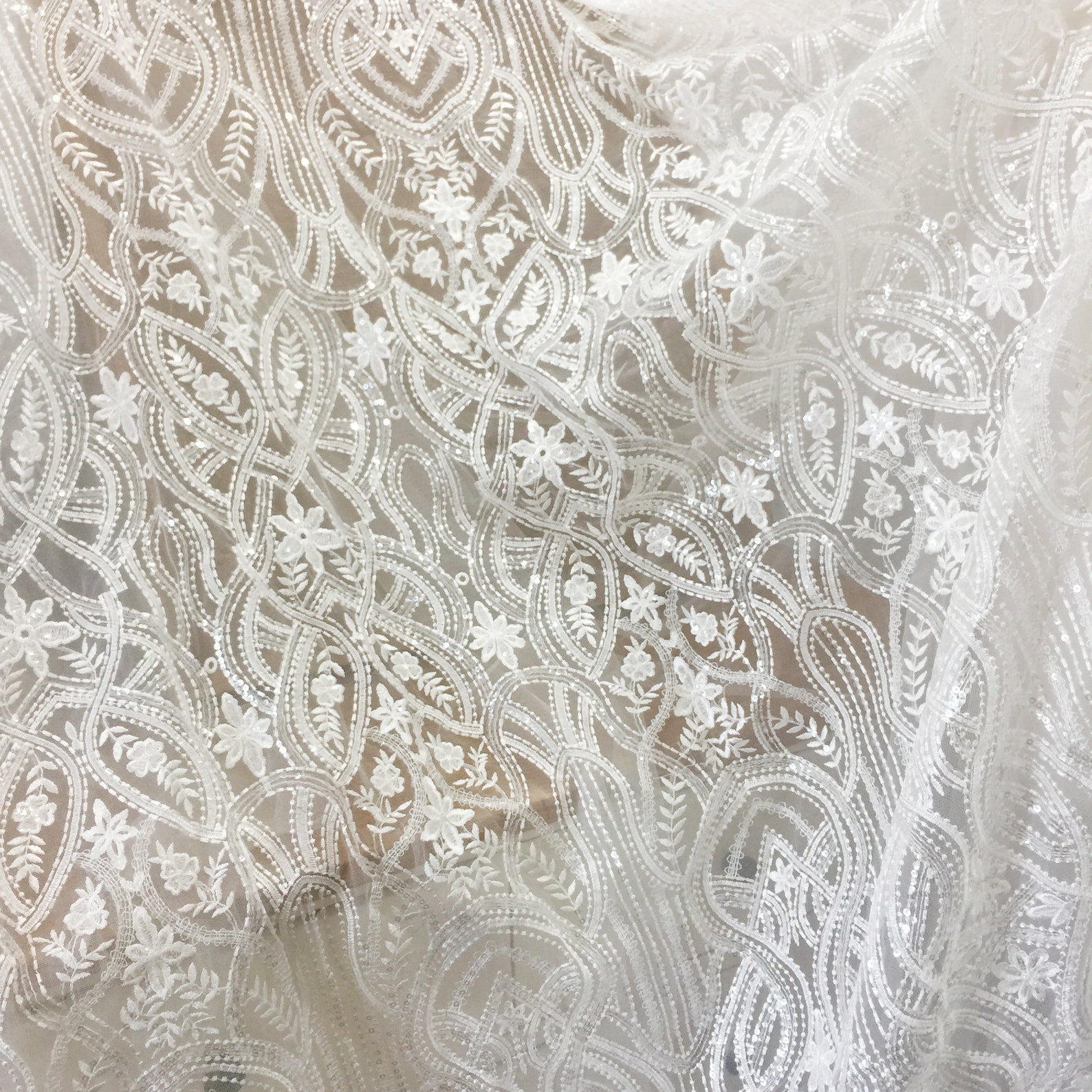 Quality Translucent Sequin Lace Fabric in Vintage style Off Etsy