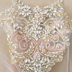 Gold Silver Crystal Rhinestone Beaded Bridal Bodice Applique  for Wedding Belt Bridal Sash ,Haute Couture Aceessories