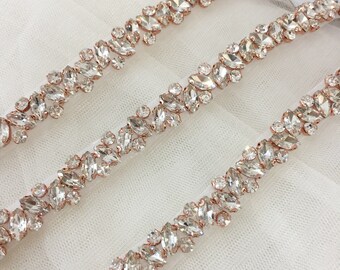 Cinturón de novia con ribete de diamantes de imitación de cristal en oro rosa, fajín para dama de honor