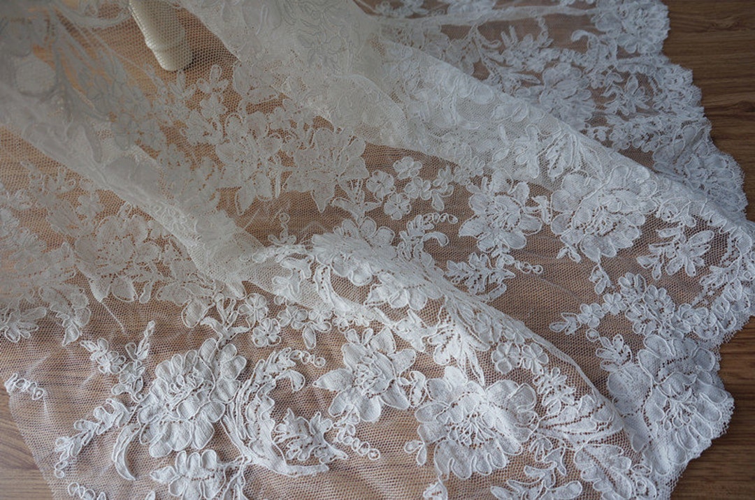 Off White Alencon Lace Fabric, Birdal Lace Fabric Dress Lace , Wedding ...