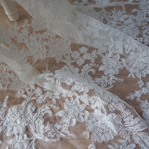 off white alencon lace fabric, birdal lace fabric dress lace , wedding lace fabric,cord fabric lace for wedding dress