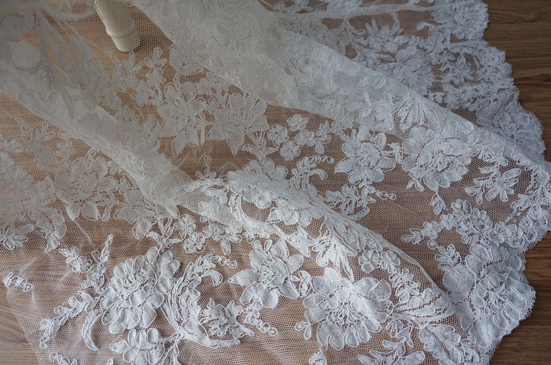 Off white alencon lace fabric birdal lace fabric dress lace | Etsy