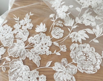 Exquisite cotton embroidery lace fabric ,sequin bridal  lace fabric for wedding dress, bridal veil straps