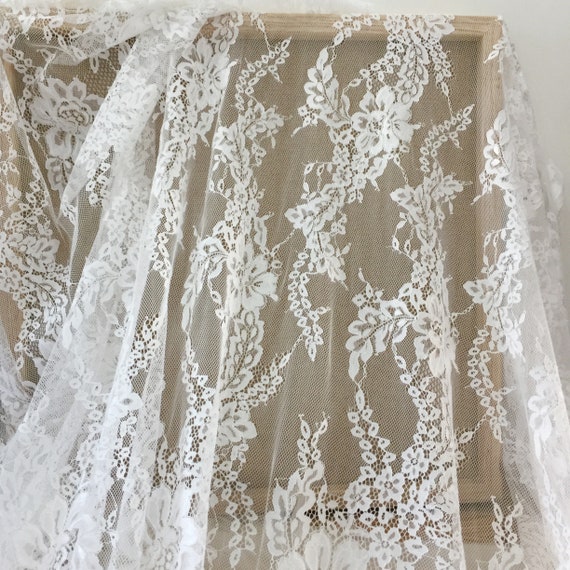 Off White Chantilly Lace Fabric by the Yard Soft Tulle | Etsy