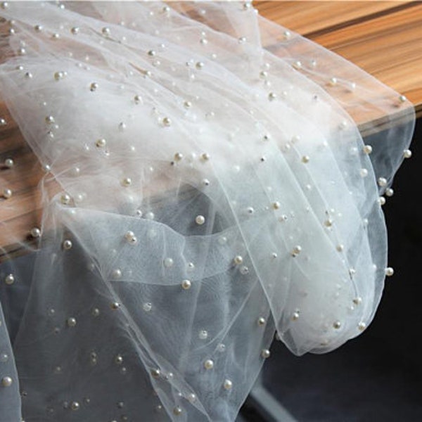 Perle dense perle perle illusion nuptiale Tulle, tissu de robe de mariée doux et fluide par cour pour mariage, tissu couture, robe de fille de fleur