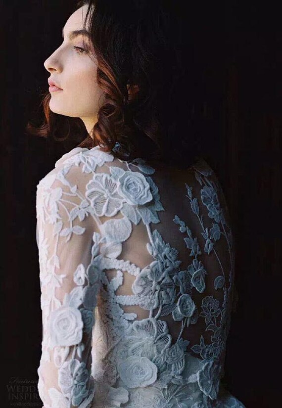 Ivory Venice Lace Applique: 3D Floral Embroidery (54x30cm)