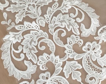 Beautiful venice lace applique in soft white for wedding gown,bridal dress hem, bodices, veils making