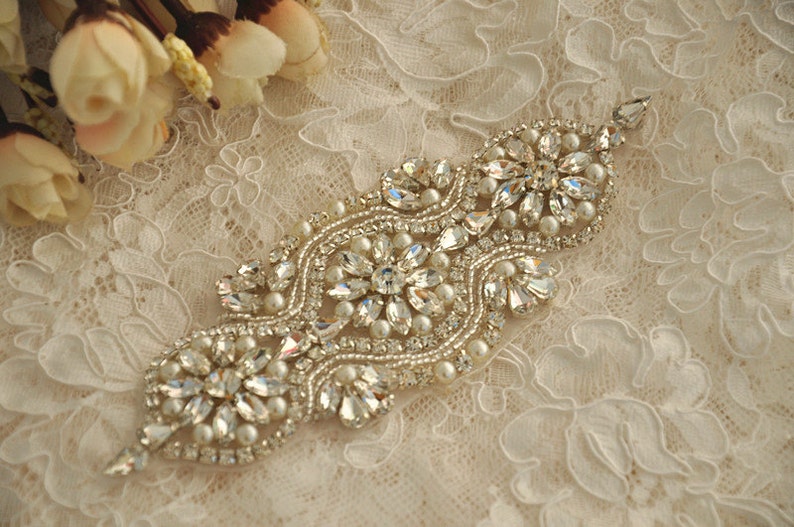 Beaded rhinestone stone applique for bridal sash wedding gown Etsy