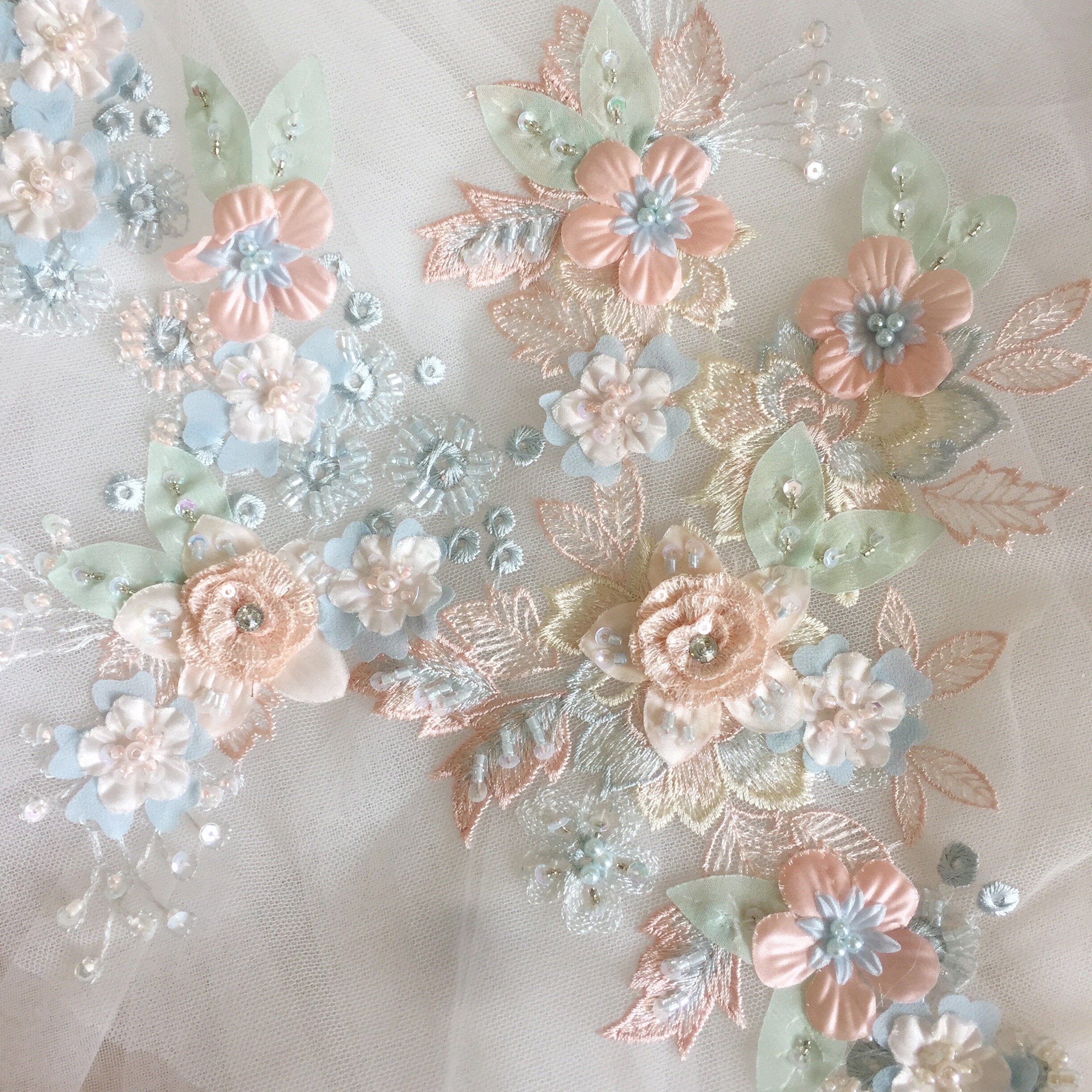 Exquisite Hand Beaded 3D Flower Lace Applique Lace Motif Etsy