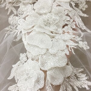 Large 3D Hand Beaded Crystal Wedding Dress Applique in Ivory , Couture ...