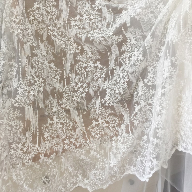 SALE Off white Lace Fabric Retro Embroidered Lace Fabric | Etsy