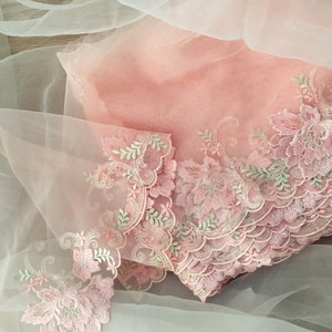 5 yards exquisite pink embroidery lace trim for doll dress, bridal veil decor, flower girl wedding dress