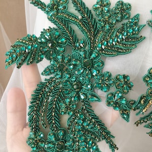 Emerald Grün Rhinestone-Perlen-Spitze-Applikation-Paar, Hochzeits-Kleid-Brautkleid Emeblishment Zubehör, Kristall-Perlen Birdal Applikation