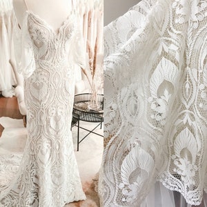 Guipure boho bridal lace fabric by yard, Boho wedding dress fabrics, Crochet lace fabric, bridal embroidered lace fabric, wedding dress lace