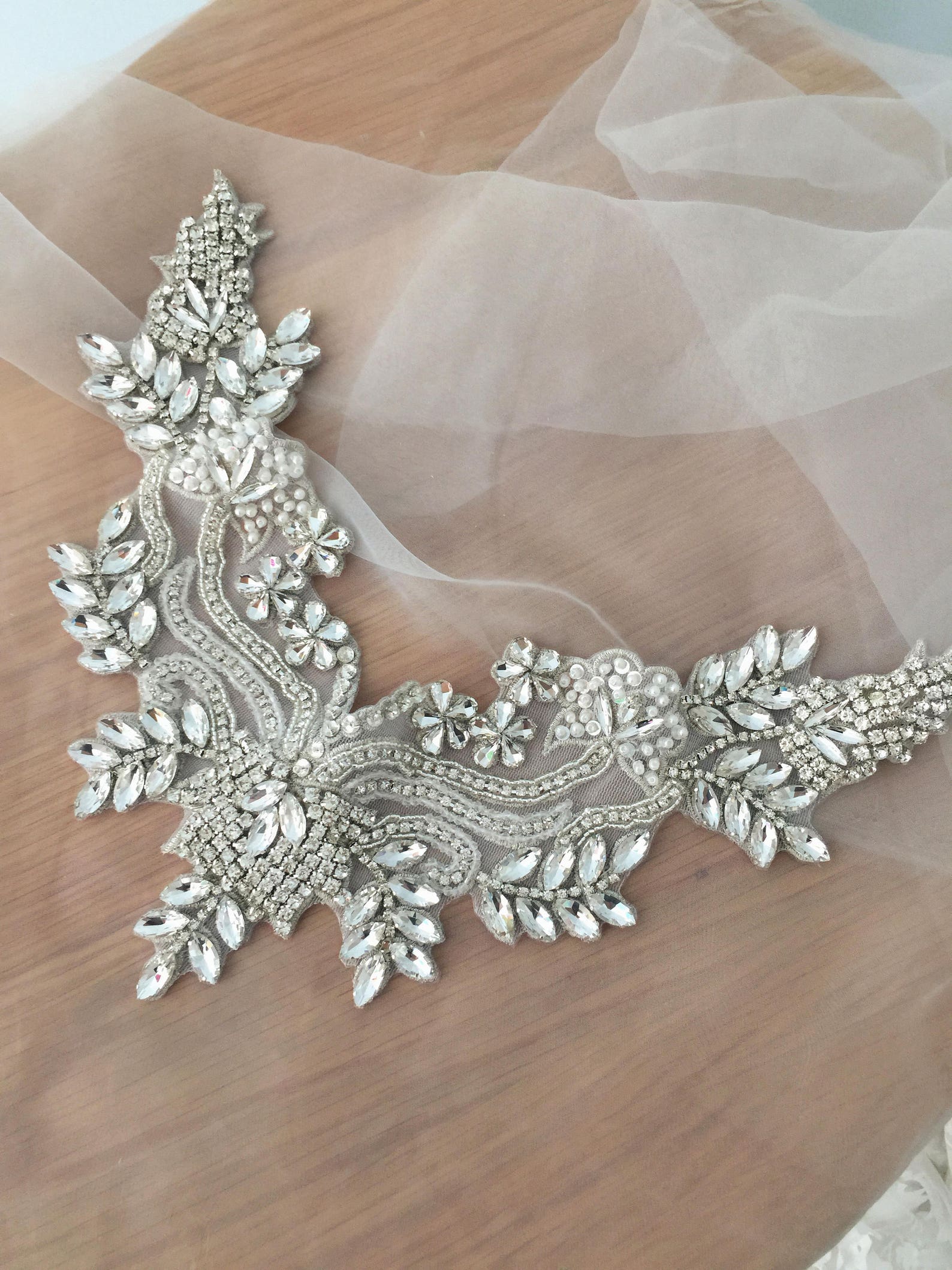 Exquisite Rhinestone Beaded Bridal Applique With Silver Thread Etsy