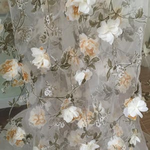 5 Yards 3D Appliqued Organza Birdal Lace Fabric by Yard, Wedding Gown ...