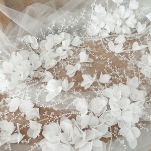 LARGE Heavy beaded bridal Applique - IVORY - Venice lace beaded applique big size, Luxury wedding appliqué, Illusion back appliqué