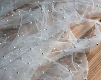 1 Meter Dichte PerlenPerlen Braut Illusion Tüll, weicher und fließender Hochzeitskleid Stoff Bulk Stock für Hochzeit, Couture Stoff, Blumen Mädchen Kleid