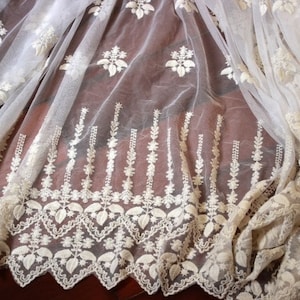 SALE off white Lace Fabric , Retro Embroidered Lace Fabric, French Lace Fabric, Bridal Lace Fabric