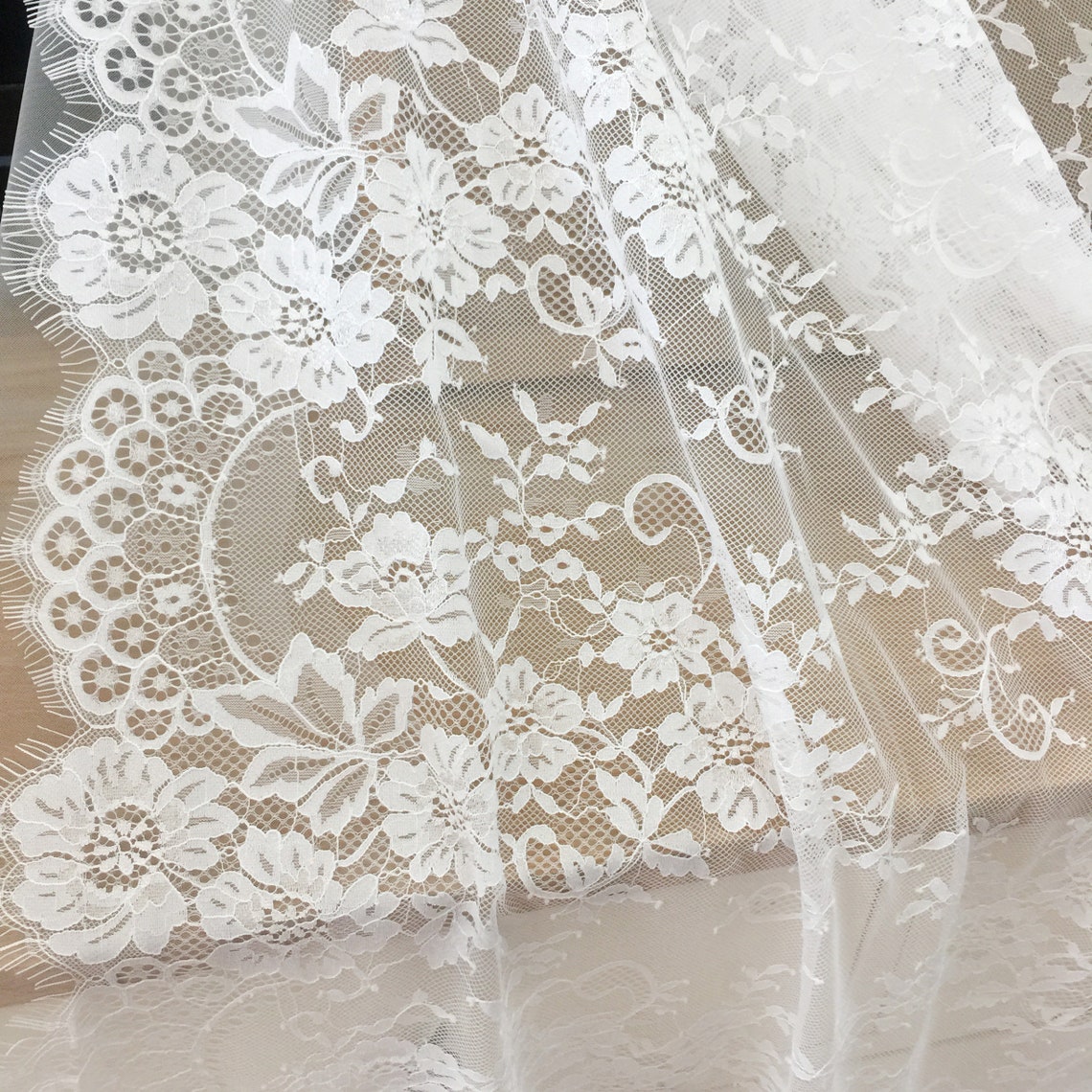 3 Yards Chantilly Wedding Lace Fabric in Ivory for Bridal - Etsy