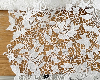 1 Yard Guipure wedding dress lace fabric, boho alencon bridal gown fabric, off white crochet couture lace fabric for wedding dress