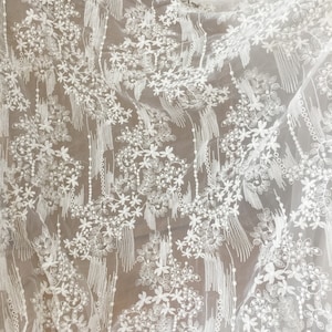 SALE Off white Lace Fabric , Retro Embroidered Lace Fabric, French Lace Fabric, Bridal Lace Fabric image 7