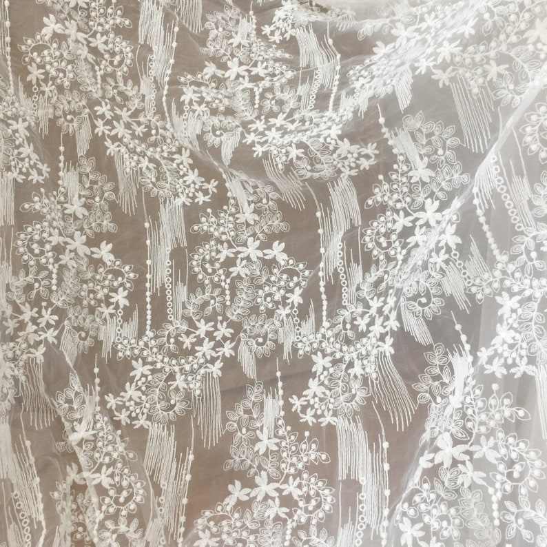 SALE Off white Lace Fabric , Retro Embroidered Lace Fabric, French Lace Fabric, Bridal Lace Fabric image 7