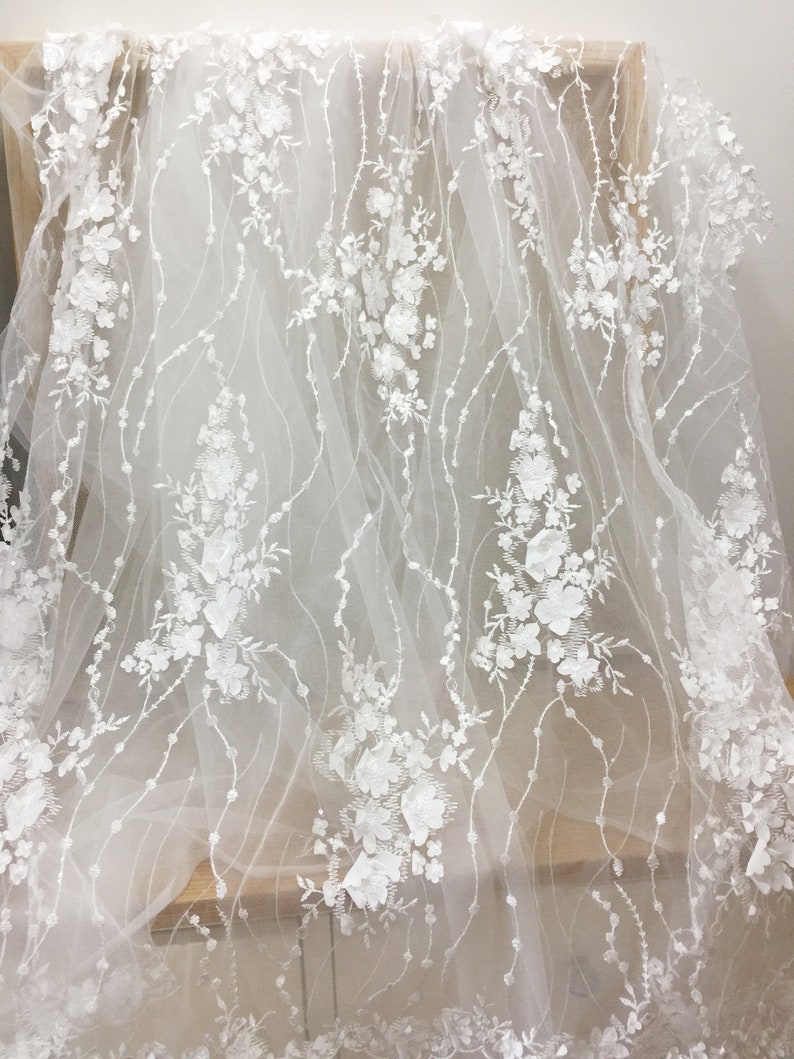 off white weeding fabric Exquisite 3D laser cut blossom flowers lace fabric by yard